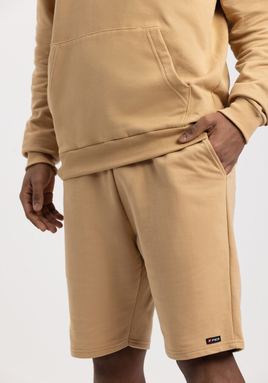 Blusão Básico Com Capuz Em Moletom Felpado De Algodão, BEGE TIGER. Blusão Básico Com Capuz Em Moletom Felpado De Algodão, BEGE TIGER, large.