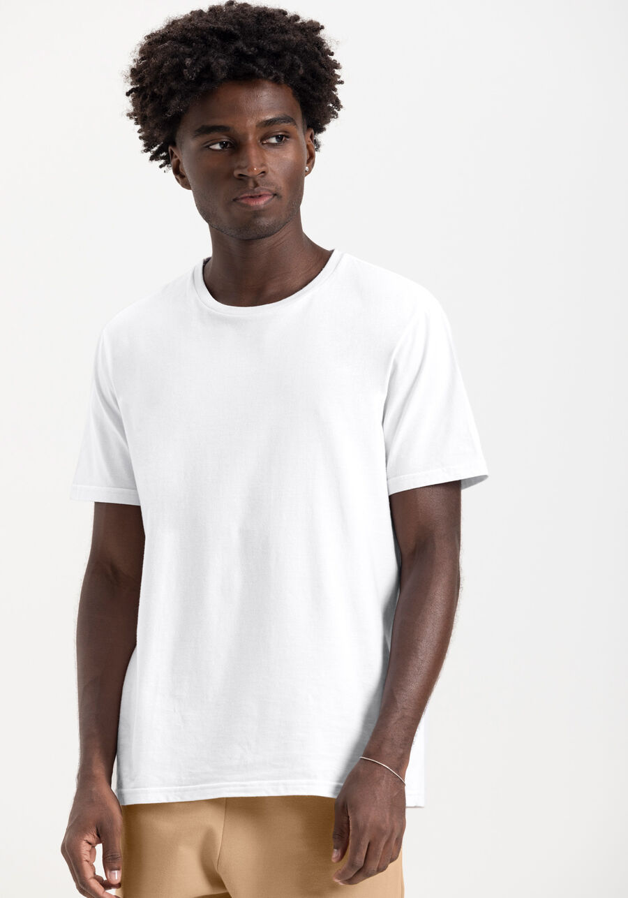 Camiseta Masculina Básica Em Meia Malha Penteada De Algodão, BRANCO. Camiseta Masculina Básica Em Meia Malha Penteada De Algodão, BRANCO, large.