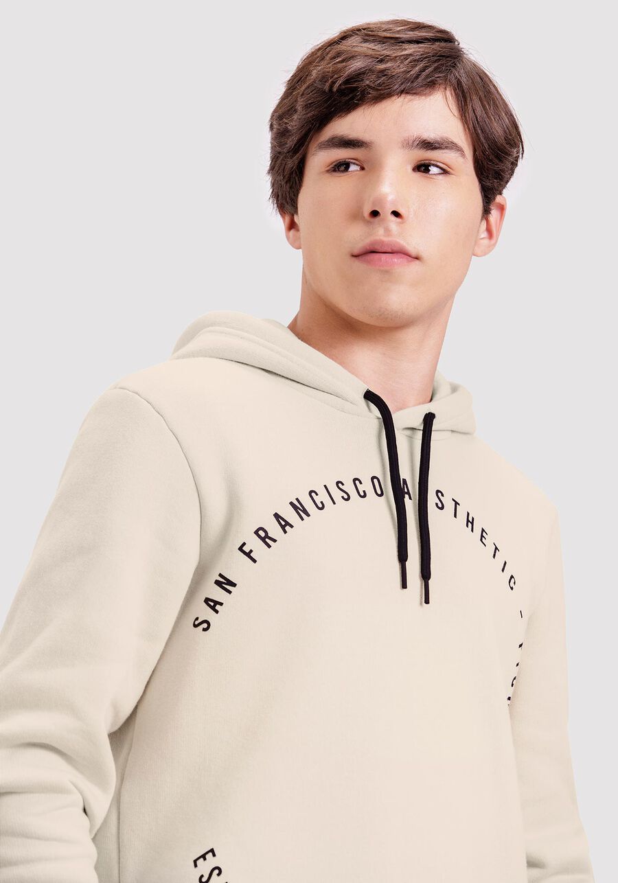 Blusão Juvenil Estampado com Capuz, BEGE SYSTEM. Blusão Juvenil Estampado com Capuz, BEGE SYSTEM, large.