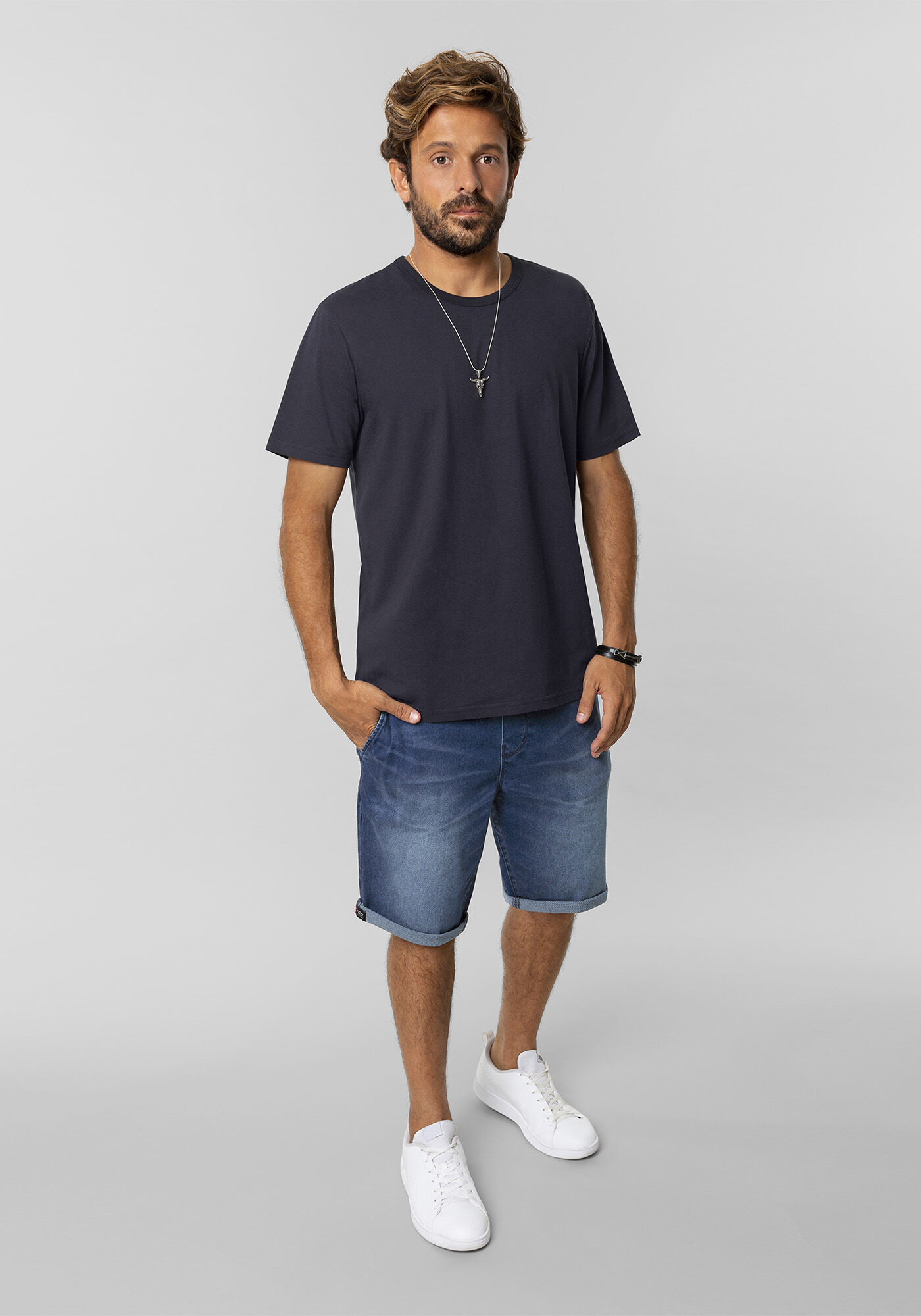 Camiseta Manga Curta Masculina B&aacute;sica, CINZA NOTI, large.