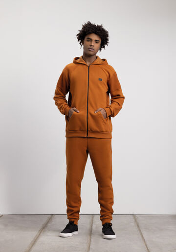 Calça Slim Em Moletom Com Bolsos E Cadarço, LARANJA ADVENTURE. Calça Slim Em Moletom Com Bolsos E Cadarço, LARANJA ADVENTURE, large.