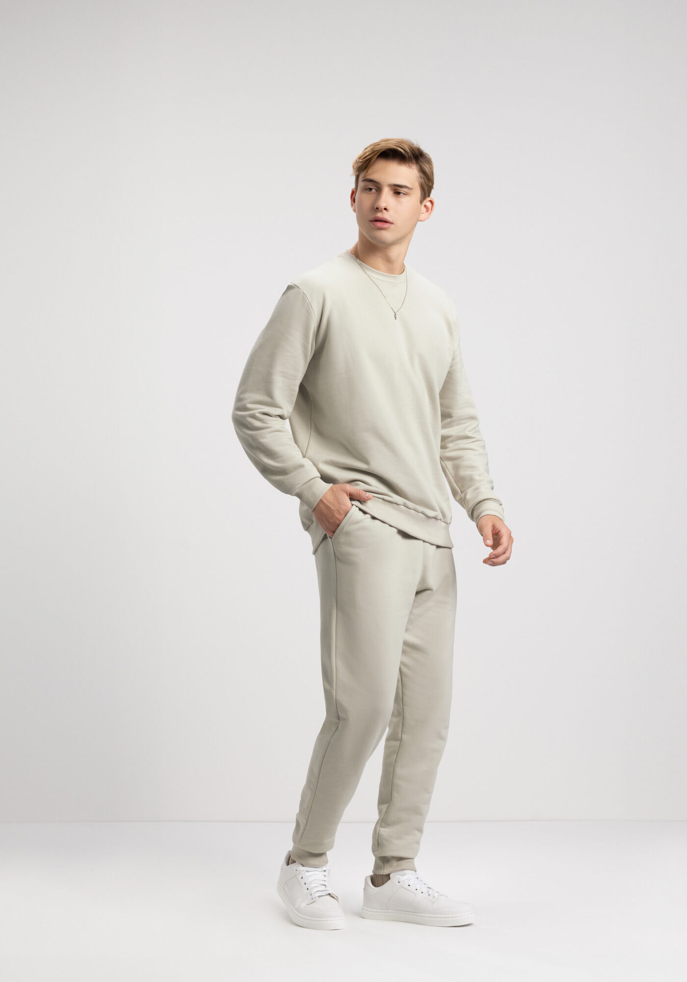 Cal&ccedil;a Slim Em Moletom Felpado Respons&aacute;vel De Algod&atilde;o, BEGE SYSTEM, large.