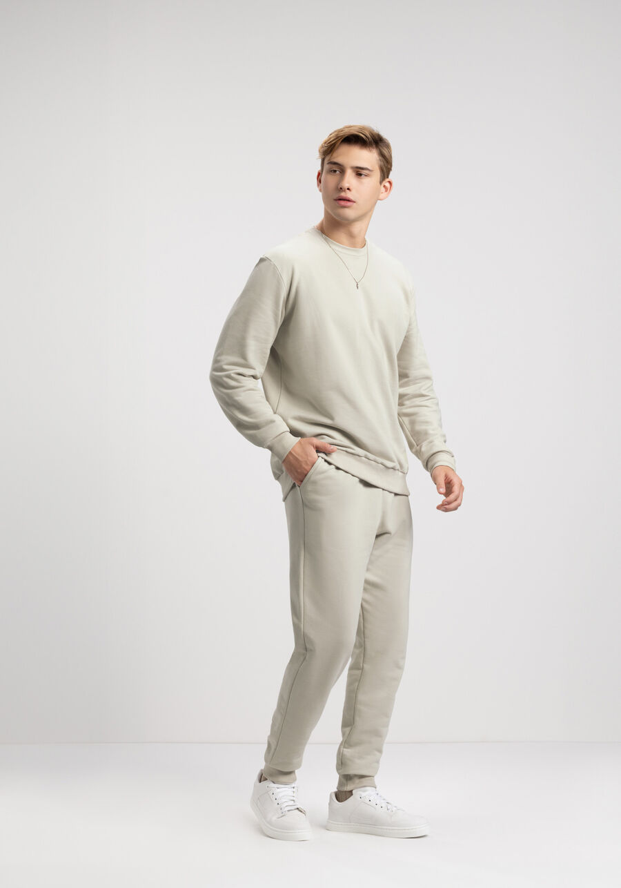 Calça Slim Em Moletom Felpado Responsável De Algodão, BEGE SYSTEM. Calça Slim Em Moletom Felpado Responsável De Algodão, BEGE SYSTEM, large.