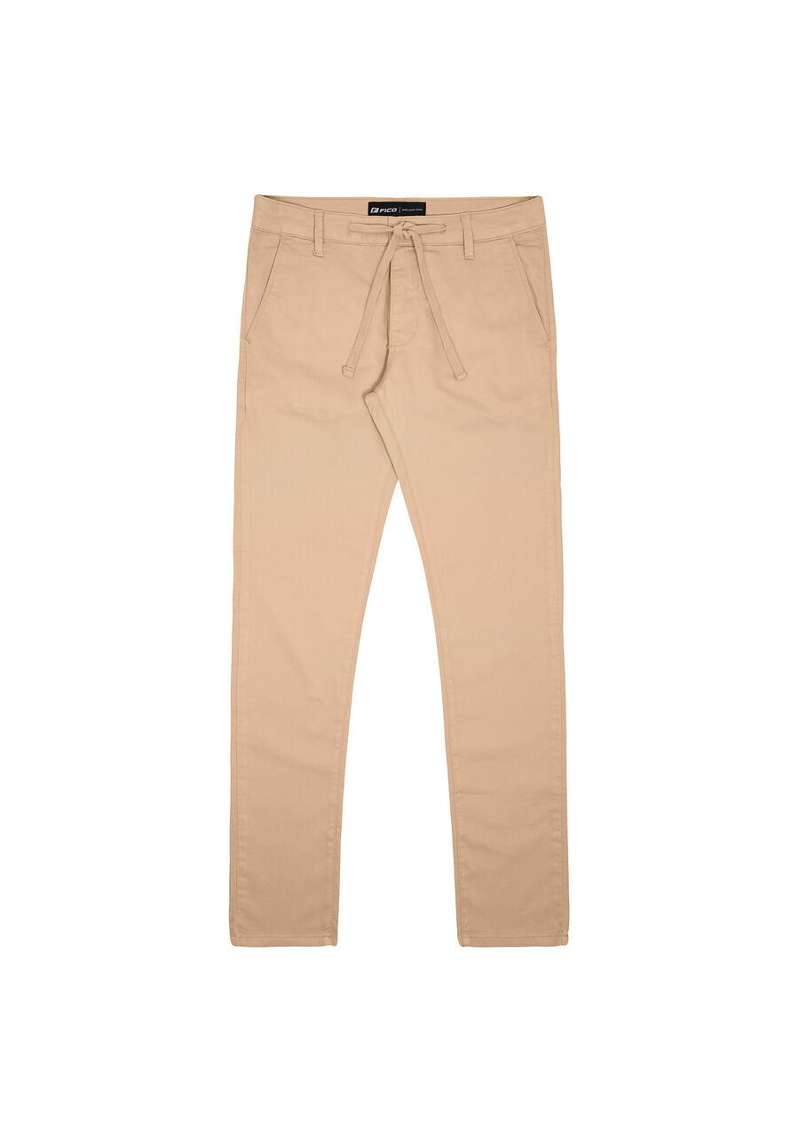 Calça Sarja Masculina Skinny Chino com Cadarço, BEGE SERGE, large.