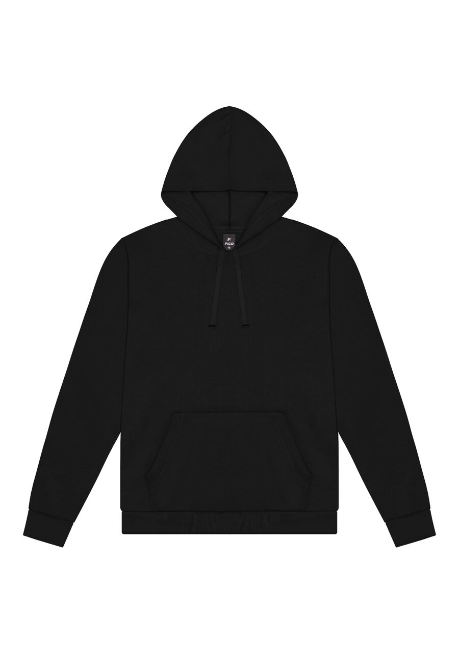 Blusão Básico Com Capuz Em Moletom Felpado De Algodão, PRETO REATIVO. Blusão Básico Com Capuz Em Moletom Felpado De Algodão, PRETO REATIVO, large.