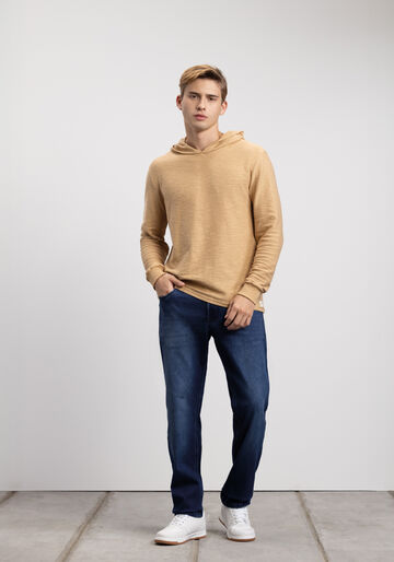 Camiseta De Mangas Longas Com Capuz Em Malha Texturizada, BEGE TIGER. Camiseta De Mangas Longas Com Capuz Em Malha Texturizada, BEGE TIGER, large.