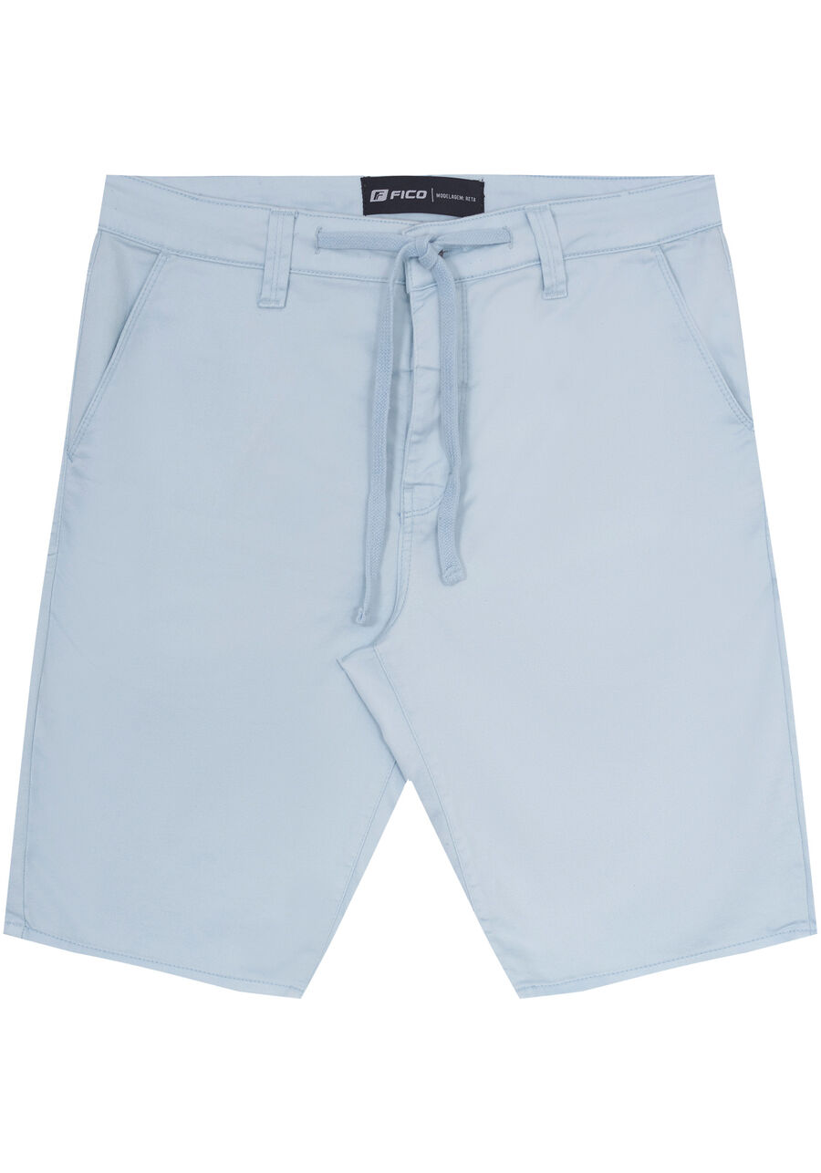 Bermuda Reta Com Cadarço Em Sarja Com Elastano, AZUL ARTICO. Bermuda Reta Com Cadarço Em Sarja Com Elastano, AZUL ARTICO, large.