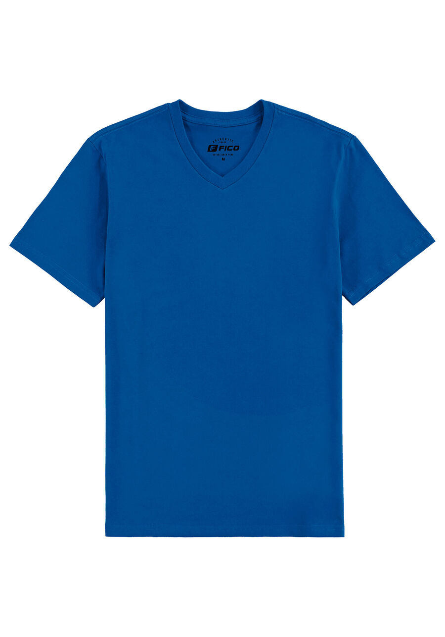 Camiseta Masculina em Malha com Decote V, AZUL SPARK, large.