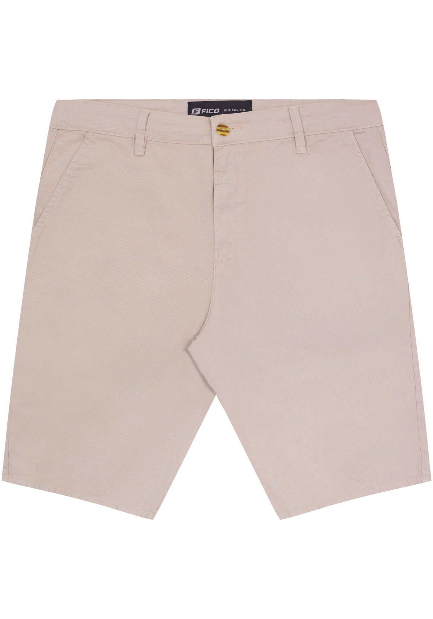 Bermuda Reta Com Bolsos E Passantes Em Sarja Com Elastano, BEGE GELO, large.