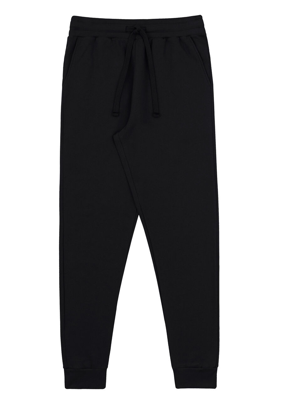 Calça Básica em Moletom com Bolso Costas, PRETO REATIVO. Calça Básica em Moletom com Bolso Costas, PRETO REATIVO, large.