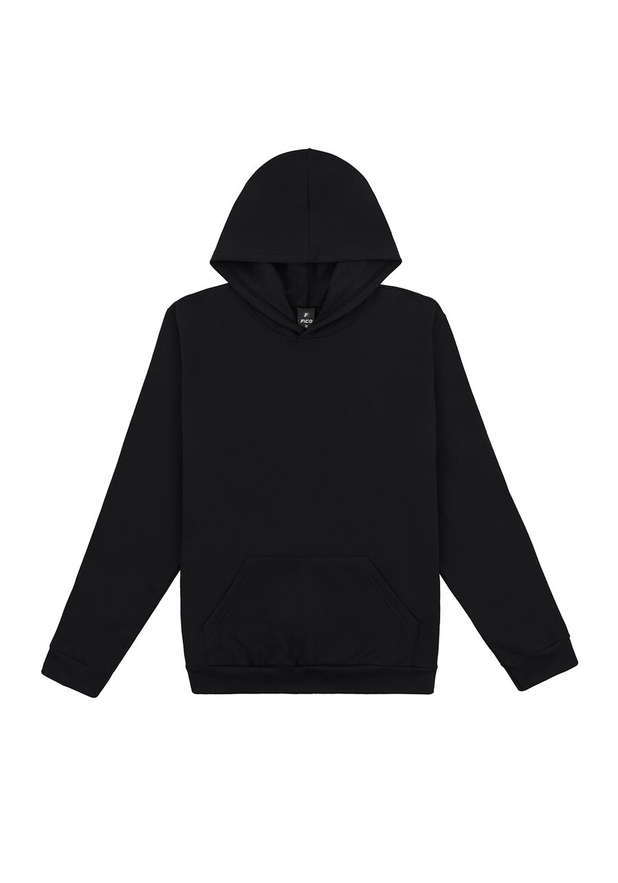 Blusão Masculino Básico em Moletom com Capuz, PRETO REATIVO. Blusão Masculino Básico em Moletom com Capuz, PRETO REATIVO, large.