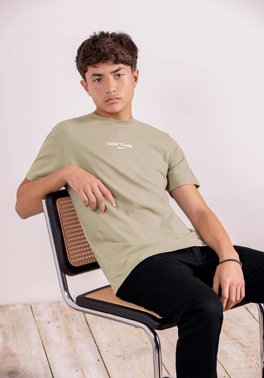 Camiseta Juvenil em Malha com Detalhe Estampa, BEGE PANAMA. Camiseta Juvenil em Malha com Detalhe Estampa, BEGE PANAMA, large.