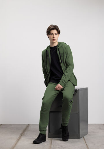 Calça Slim Juvenil Com Bolso Cargo Em Moletom Felpado, VERDE HEIR. Calça Slim Juvenil Com Bolso Cargo Em Moletom Felpado, VERDE HEIR, large.