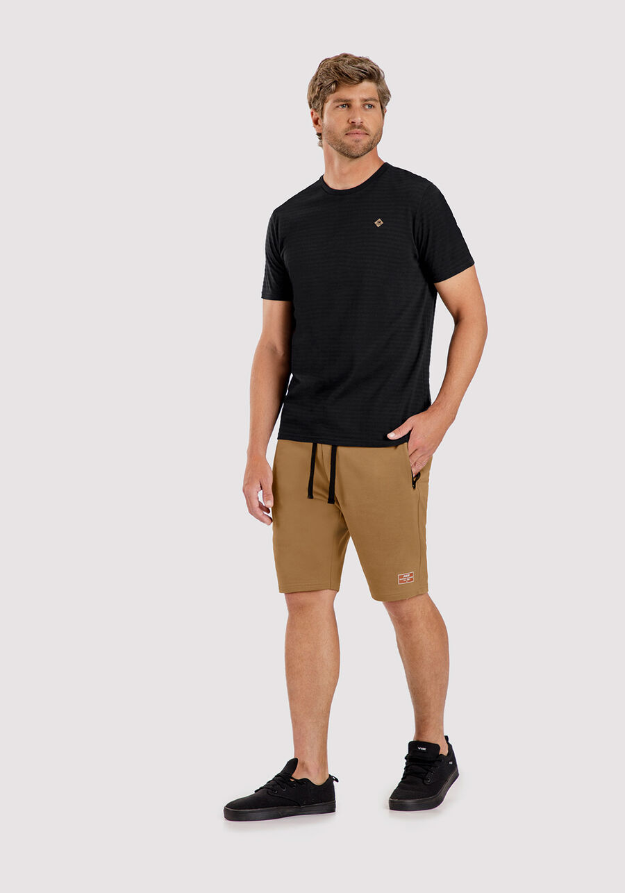 Camiseta Masculina em Malha com Textura Listras, PRETO. Camiseta Masculina em Malha com Textura Listras, PRETO, large.