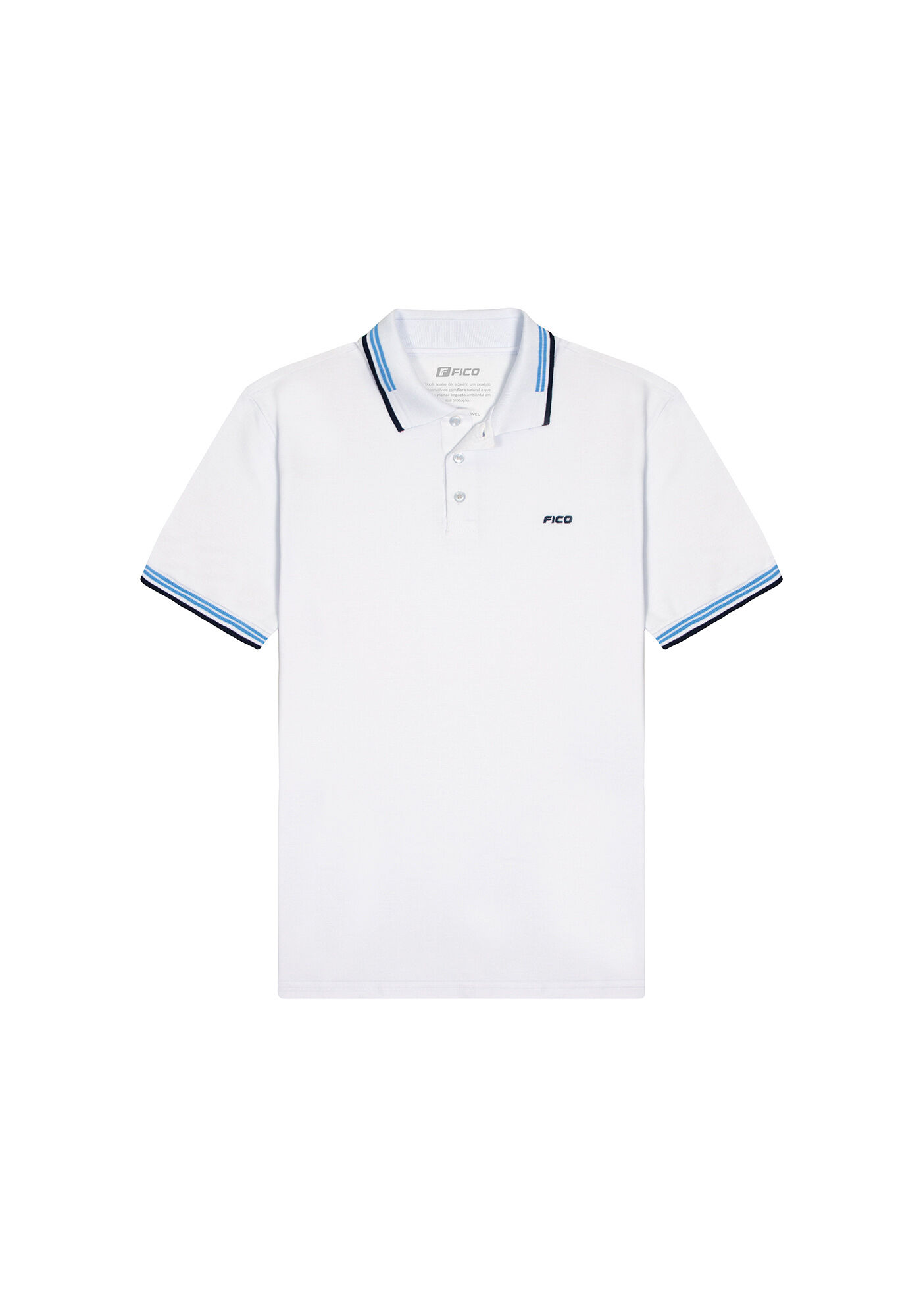 Camisa Polo Masculina em Malha Piquet com Retil&iacute;nea, BRANCO, large.
