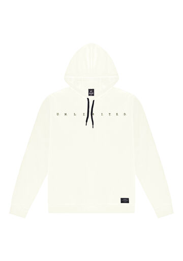 Blusão Com Capuz E Cadarço Em Moletom, BRANCO OFF WHITE. Blusão Com Capuz E Cadarço Em Moletom, BRANCO OFF WHITE, large.