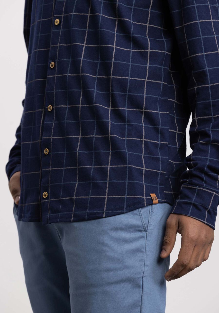 Camisa Xadrez Com Capuz Em Meia Malha Penteada De Algodão, XADREZ MARINHO. Camisa Xadrez Com Capuz Em Meia Malha Penteada De Algodão, XADREZ MARINHO, large.