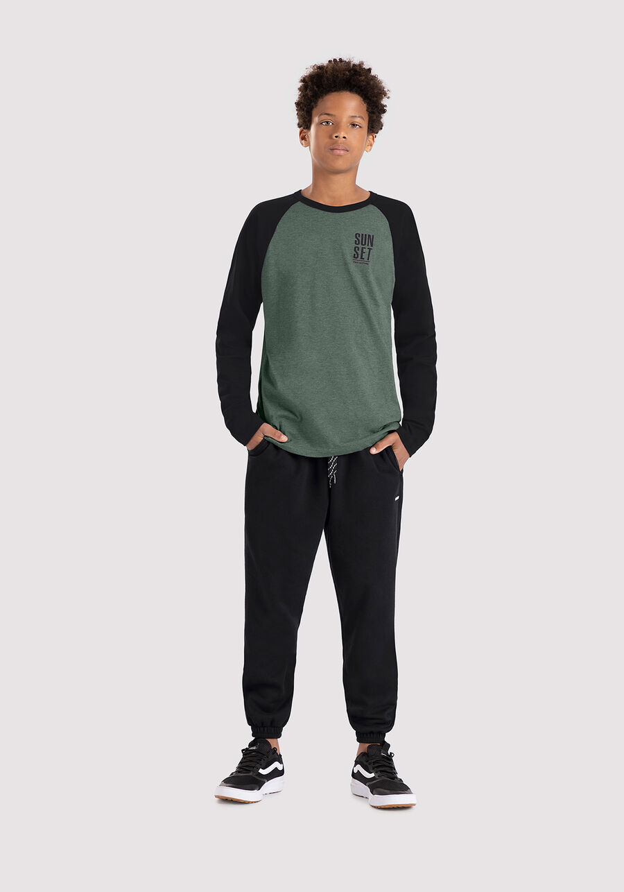 Camiseta Juvenil com Manga Longa Raglan, VERDE FURIA. Camiseta Juvenil com Manga Longa Raglan, VERDE FURIA, large.