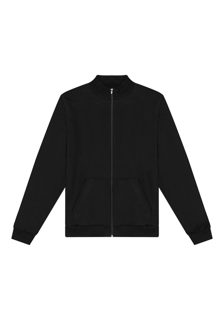 Jaqueta Básica Em Moletom Felpado De Algodão, PRETO REATIVO. Jaqueta Básica Em Moletom Felpado De Algodão, PRETO REATIVO, large.