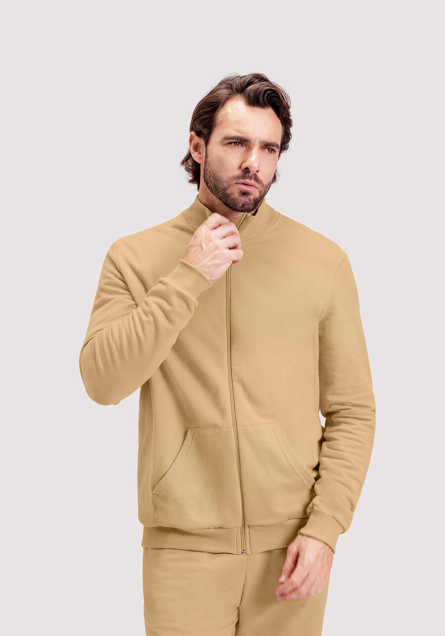 Jaqueta Básica Em Moletom Felpado De Algodão, BEGE SERGE. Jaqueta Básica Em Moletom Felpado De Algodão, BEGE SERGE, large.