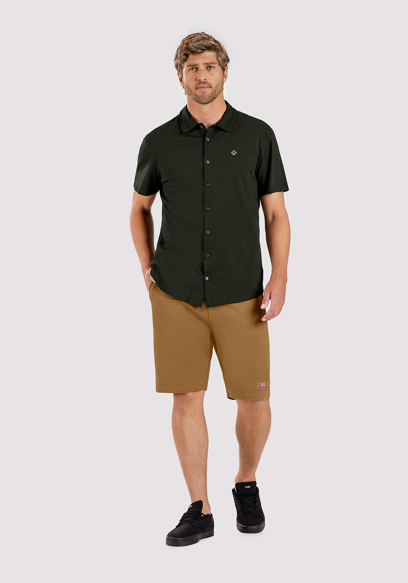 Camisa Manga Curta Masculina em Meia Malha, LISTRAS VERDE, large.