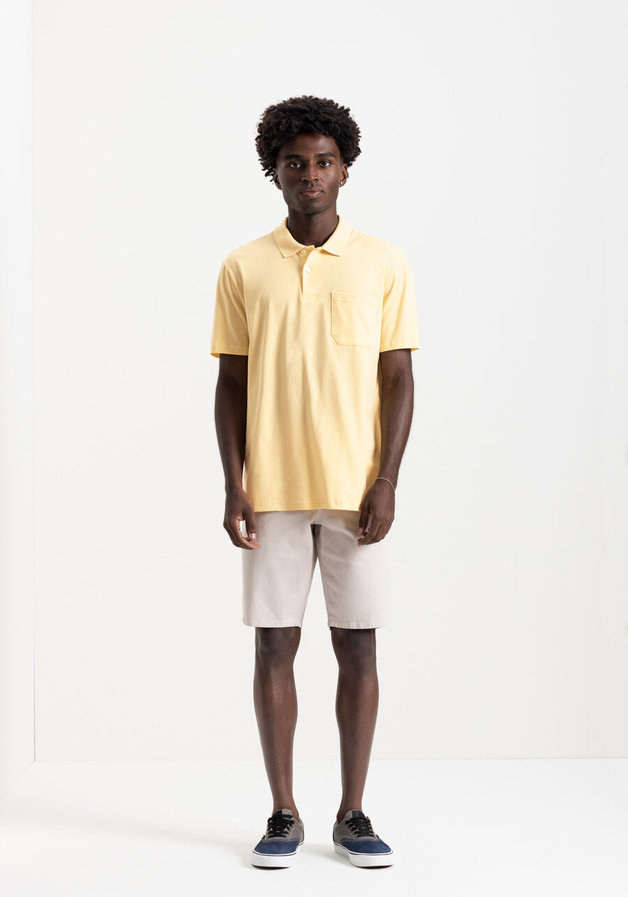 Camisa Polo Com Mangas Curtas E Bolso Em Meia Malha Penteada, AMARELO  ROSITA. Camisa Polo Com Mangas Curtas E Bolso Em Meia Malha Penteada, AMARELO  ROSITA, large.
