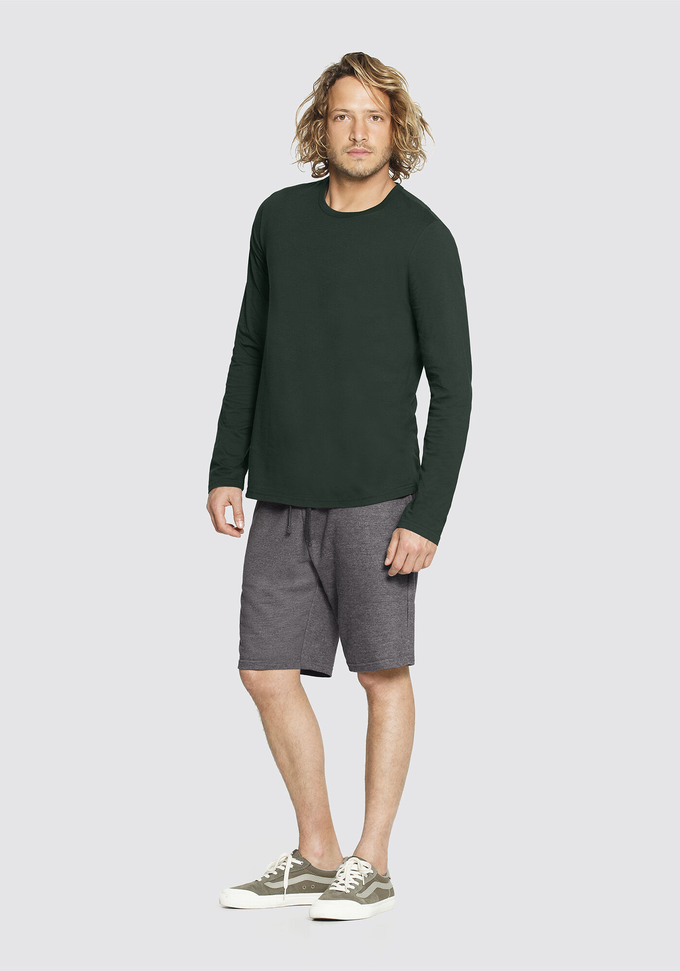 Camiseta B&aacute;sica Manga Longa em Malha, VERDE FURIA, large.