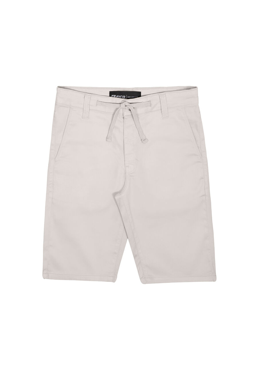 Bermuda Juvenil Com Bolsos E Cadarço Em Sarja Denim Malha, BEGE GELO. Bermuda Juvenil Com Bolsos E Cadarço Em Sarja Denim Malha, BEGE GELO, large.