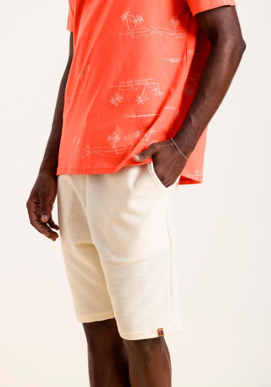 Bermuda Com Bolsos E Ajuste Frontal Em Malha De Algodão, BRANCO OFF WHITE. Bermuda Com Bolsos E Ajuste Frontal Em Malha De Algodão, BRANCO OFF WHITE, large.