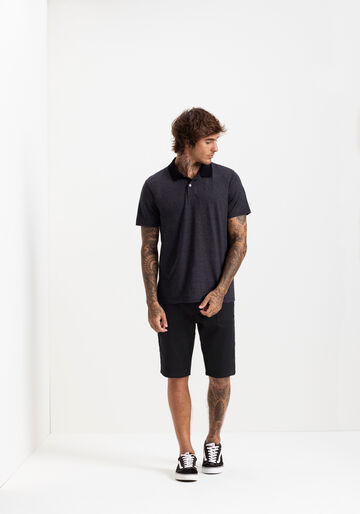 Camisa Polo Básica Com Mangas Curtas Em Malha, PRETO REATIVO. Camisa Polo Básica Com Mangas Curtas Em Malha, PRETO REATIVO, large.