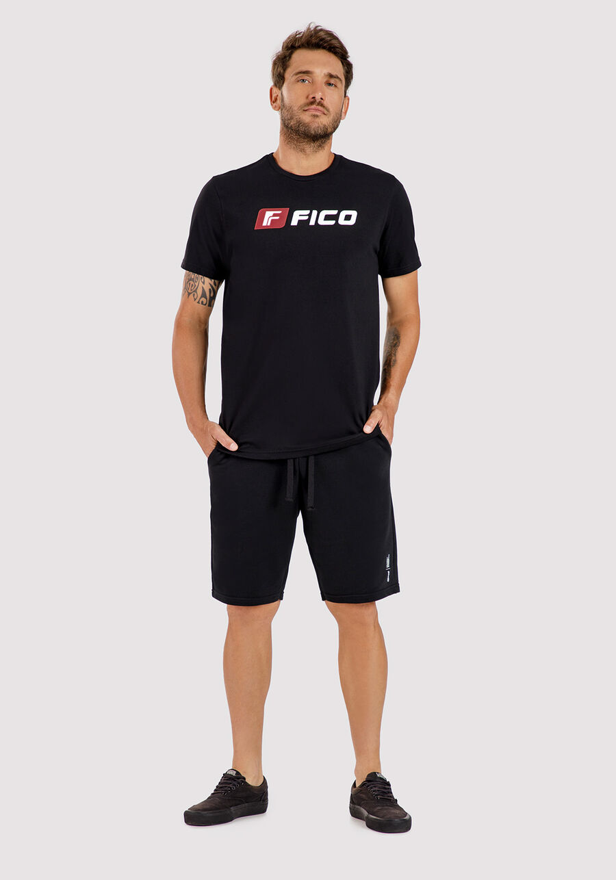 Camiseta De Mangas Curtas Com Estampa Em Meia Malha Penteada, PRETO REATIVO. Camiseta De Mangas Curtas Com Estampa Em Meia Malha Penteada, PRETO REATIVO, large.