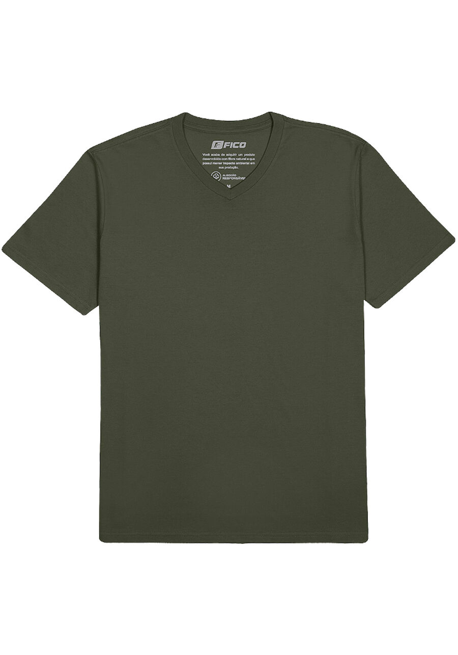 Camiseta Básica Com Gola V Em Meia Malha Penteada De Algodão, VERDE HEIR. Camiseta Básica Com Gola V Em Meia Malha Penteada De Algodão, VERDE HEIR, large.