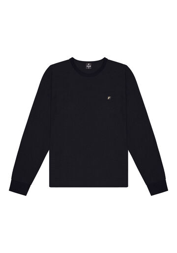 Camiseta Listrada De Mangas Longas Em Malha Texturizada, PRETO. Camiseta Listrada De Mangas Longas Em Malha Texturizada, PRETO, large.