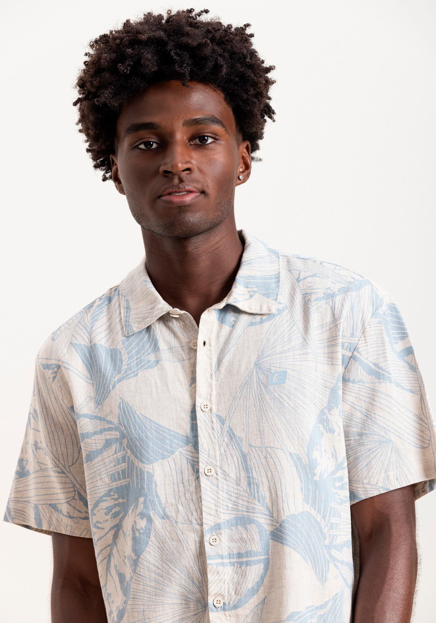 Camisa Estampada Em Tecido Plano Com Mangas Curtas E Bordado, MARESIA AZUL, large.