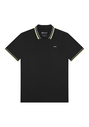 Camisa Polo De Mangas Curtas Em Meia Malha Penteada, PRETO. Camisa Polo De Mangas Curtas Em Meia Malha Penteada, PRETO, large.