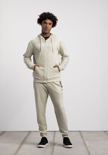 Jaqueta Com Bolsos E Capuz Em Moletom Felpado De Algodão, BEGE SYSTEM. Jaqueta Com Bolsos E Capuz Em Moletom Felpado De Algodão, BEGE SYSTEM, large.