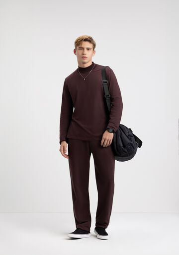 Calça Slim Com Bolsos Em Moletom Felpado De Algodão, MARROM EGGPLANT. Calça Slim Com Bolsos Em Moletom Felpado De Algodão, MARROM EGGPLANT, large.