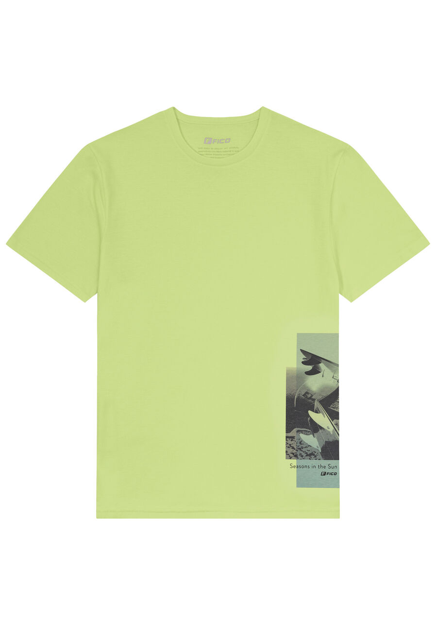 Camiseta Juvenil Com Estampa Lateral Em Meia Malha Penteada, VERDE NAMIBIA. Camiseta Juvenil Com Estampa Lateral Em Meia Malha Penteada, VERDE NAMIBIA, large.