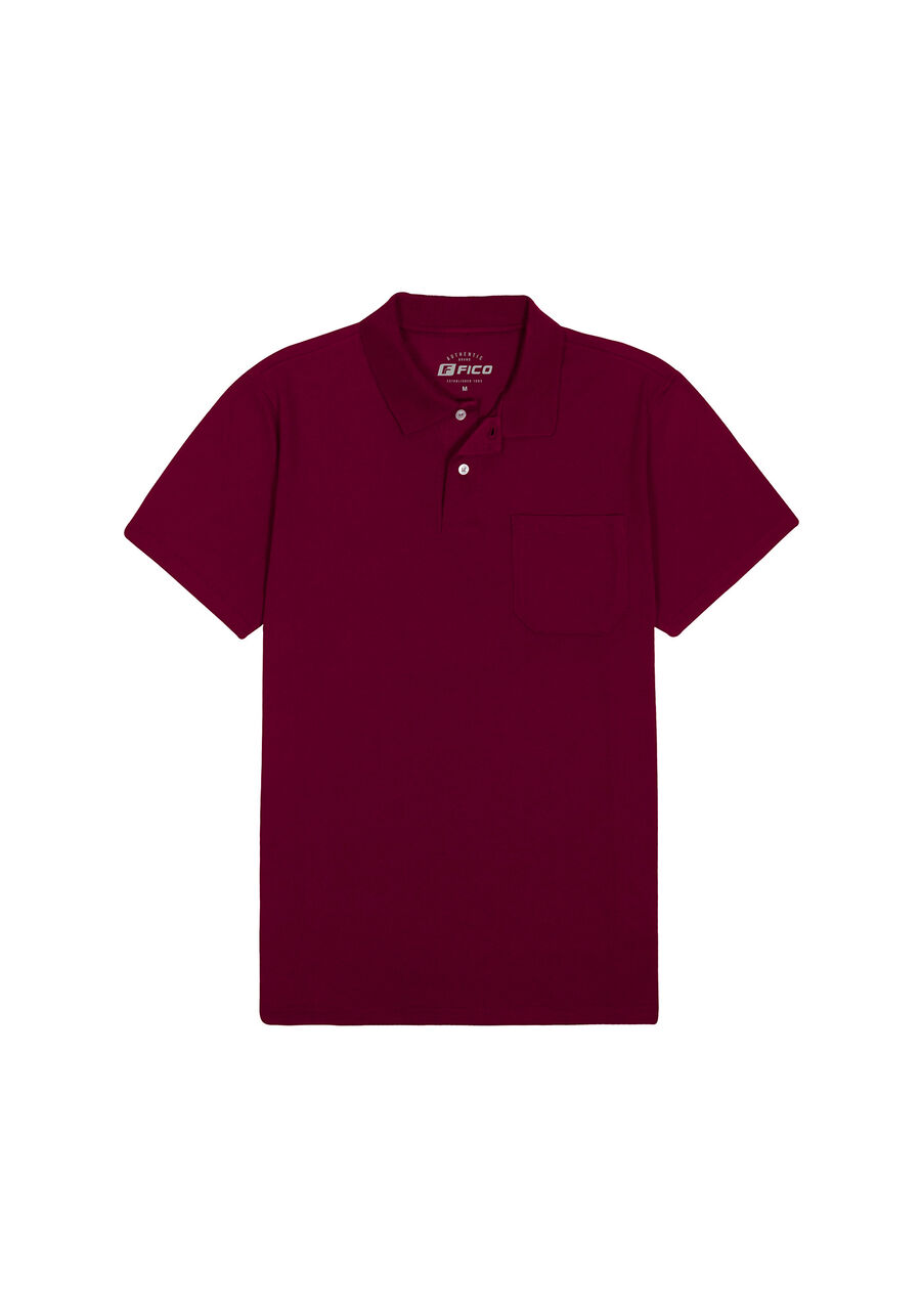 Camisa Polo Com Mangas Curtas E Bolso Em Meia Malha Penteada, BORDO WITCH. Camisa Polo Com Mangas Curtas E Bolso Em Meia Malha Penteada, BORDO WITCH, large.