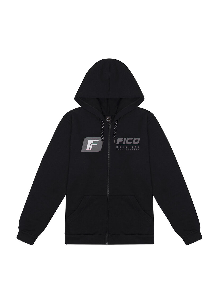 Jaqueta Masculina em Moletom Estampada com Capuz, PRETO REATIVO. Jaqueta Masculina em Moletom Estampada com Capuz, PRETO REATIVO, large.