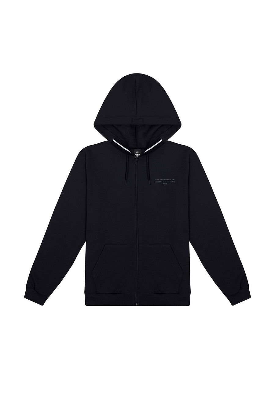 Jaqueta Masculina em Moletom com Retilínea Capuz, PRETO REATIVO. Jaqueta Masculina em Moletom com Retilínea Capuz, PRETO REATIVO, large.